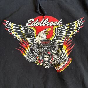Edelbrock Crate Eagle Hoodie XXL 2XL Black Pullover Fleece Graphic Sweatshirt